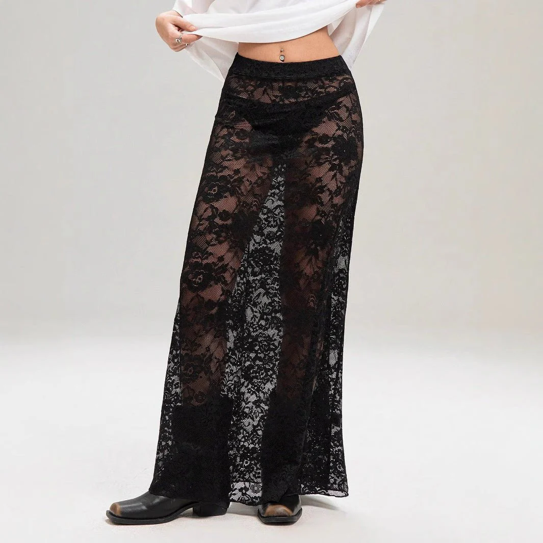 2025 summer new women's clothing solid color slim-fit hip-wrapped street fashion high-waisted lace skirt - Image 4