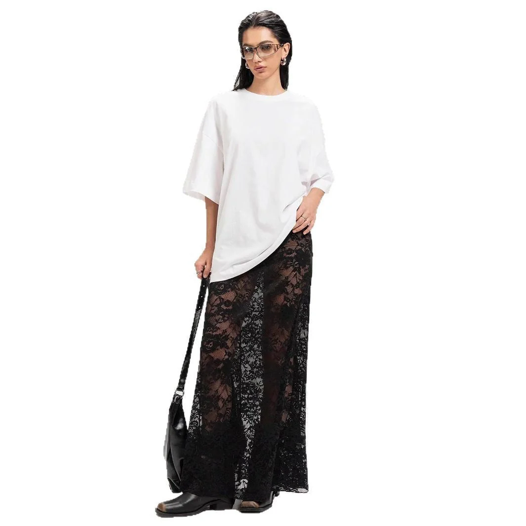 2025 summer new women's clothing solid color slim-fit hip-wrapped street fashion high-waisted lace skirt - Image 5