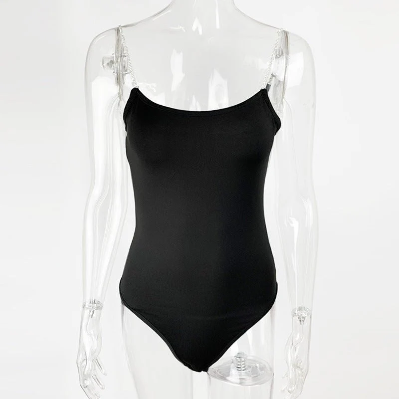 2025 Summer New Women's Diamond Chain Slim Fit Top Sxy Low-cut Suspender Bodysuit - Image 2