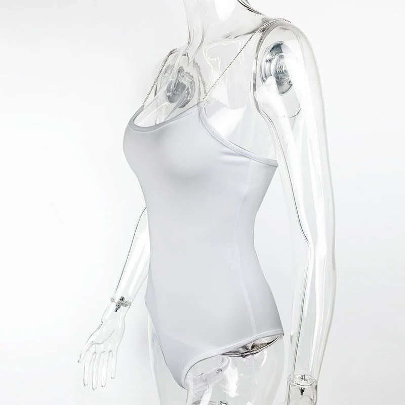 2025 Summer New Women's Diamond Chain Slim Fit Top Sxy Low-cut Suspender Bodysuit - Image 9