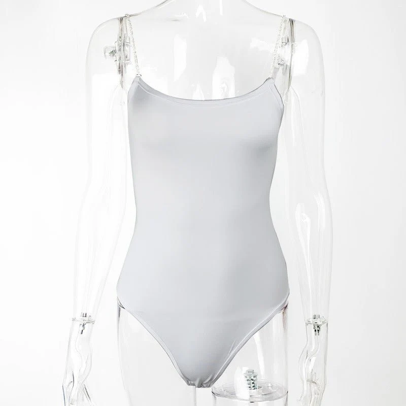 2025 Summer New Women's Diamond Chain Slim Fit Top Sxy Low-cut Suspender Bodysuit  FD - Image 3