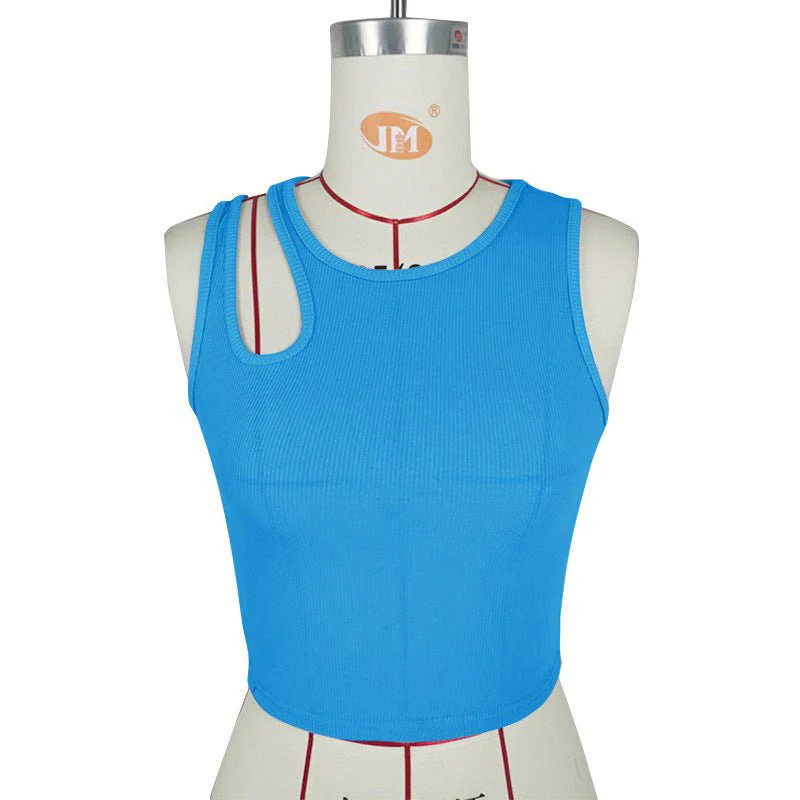 2025 Summer New Women's Ribbed Navel-Exposed Slim Fit Top Hollow Design Sleeveless Round Neck Vest - Image 13