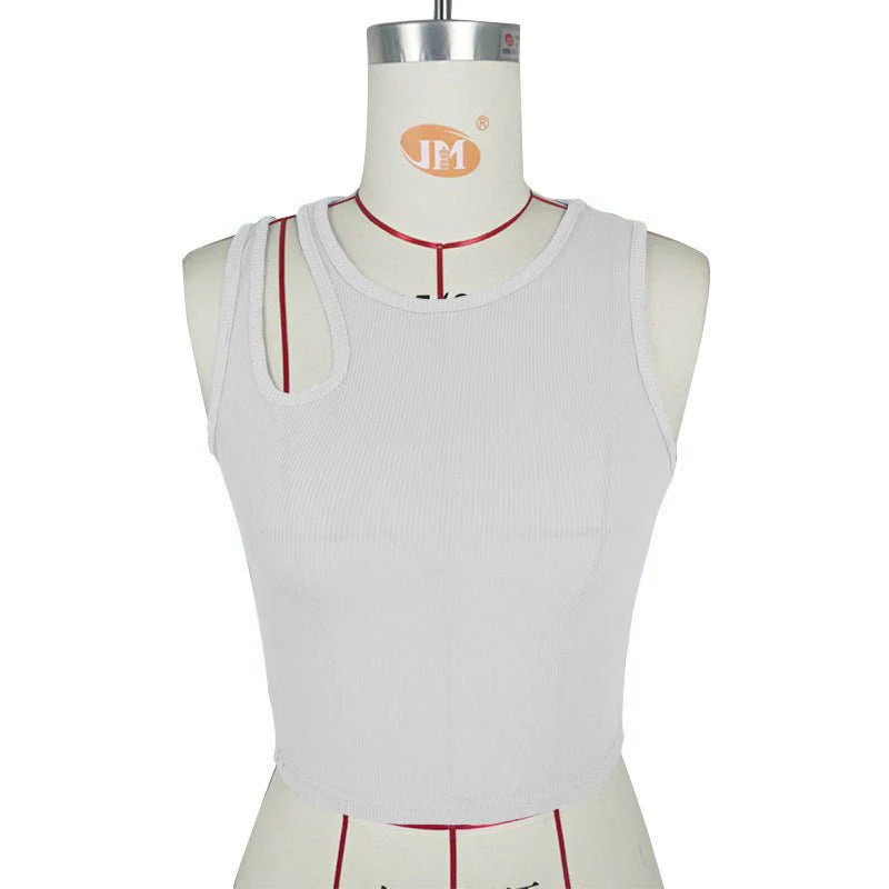 2025 Summer New Women's Ribbed Navel-Exposed Slim Fit Top Hollow Design Sleeveless Round Neck Vest - Image 22