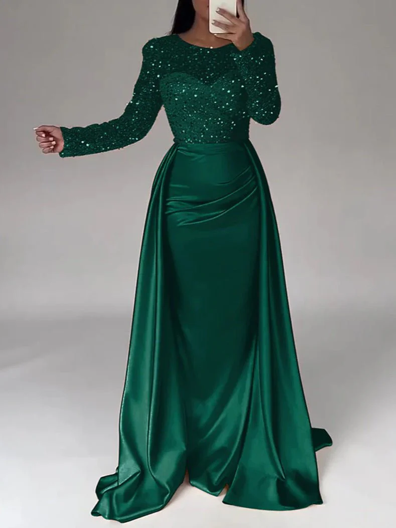 2026 European and American Cross-Border Women's Banquet Long-Sleeved Elegant Socialite Annual Meeting Hostess Aura Queen Sequin Evening Dress FD - Image 11