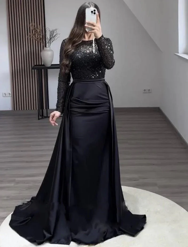 2026 European and American Cross-Border Women's Banquet Long-Sleeved Elegant Socialite Annual Meeting Hostess Aura Queen Sequin Evening Dress FD - Image 3
