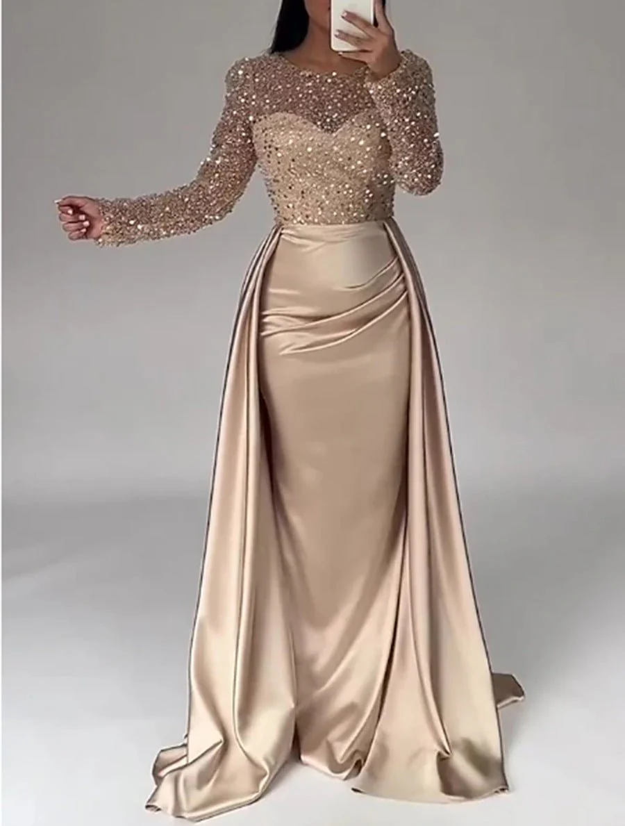 2026 European and American Cross-Border Women's Banquet Long-Sleeved Elegant Socialite Annual Meeting Hostess Aura Queen Sequin Evening Dress FD - Image 8