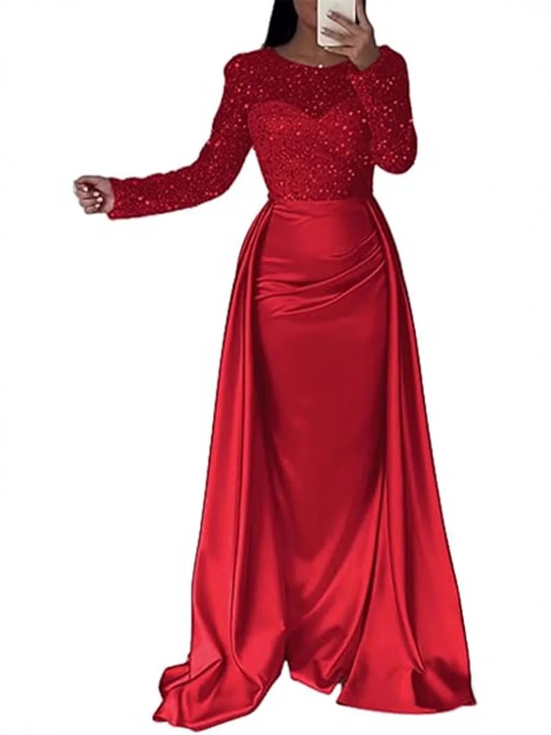 2026 European and American Cross-Border Women's Banquet Long-Sleeved Elegant Socialite Annual Meeting Hostess Aura Queen Sequin Evening Dress FD - Image 9