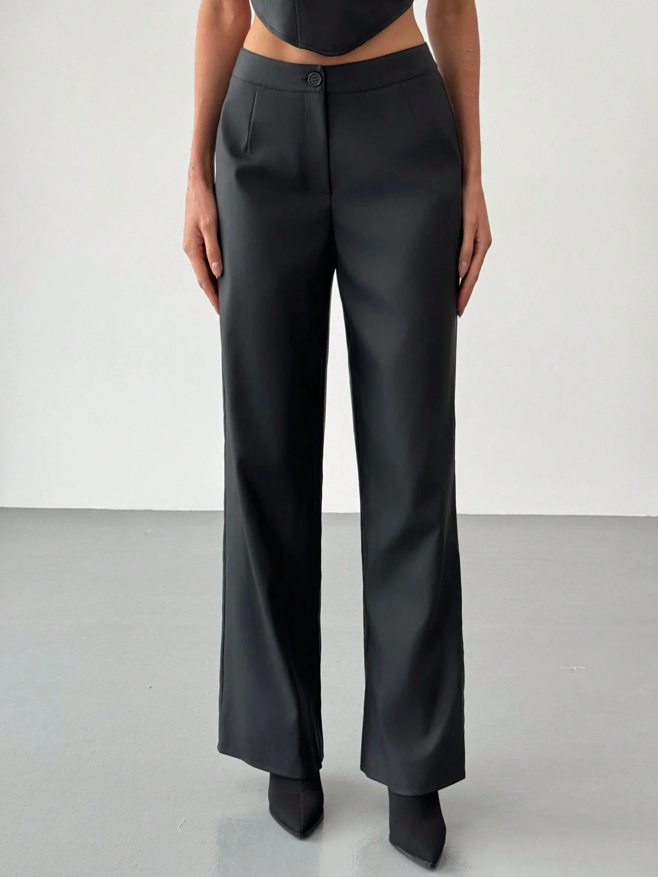 2pcs Set: Fashionable Off-Shoulder Corset-Style Top With Criss-Cross Back Strap And High-Waist Straight Leg Pants For Women - Image 7