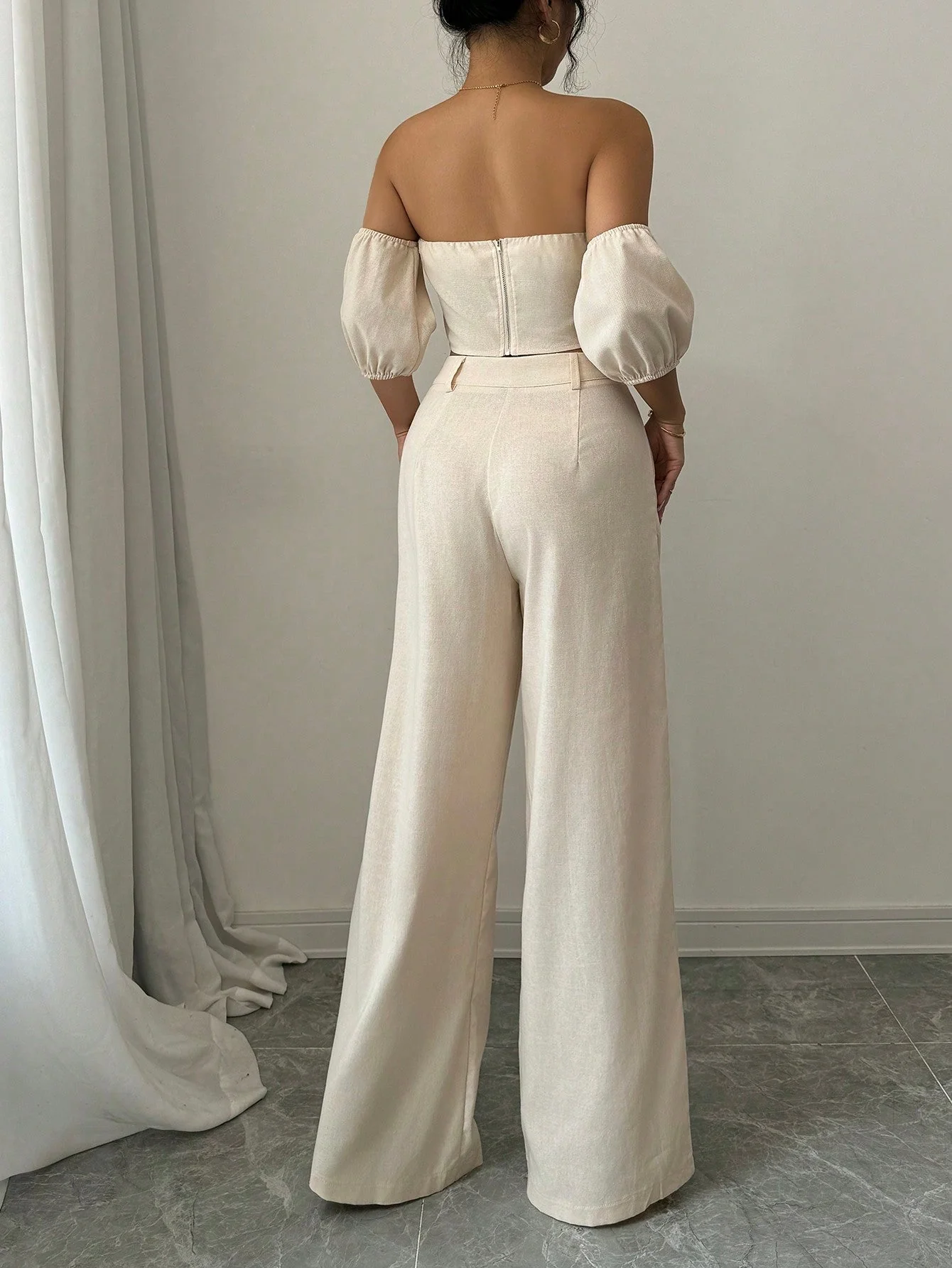 2pcs Set Valentine's Day 3D Flower Off Shoulder Top And Pants - Image 3