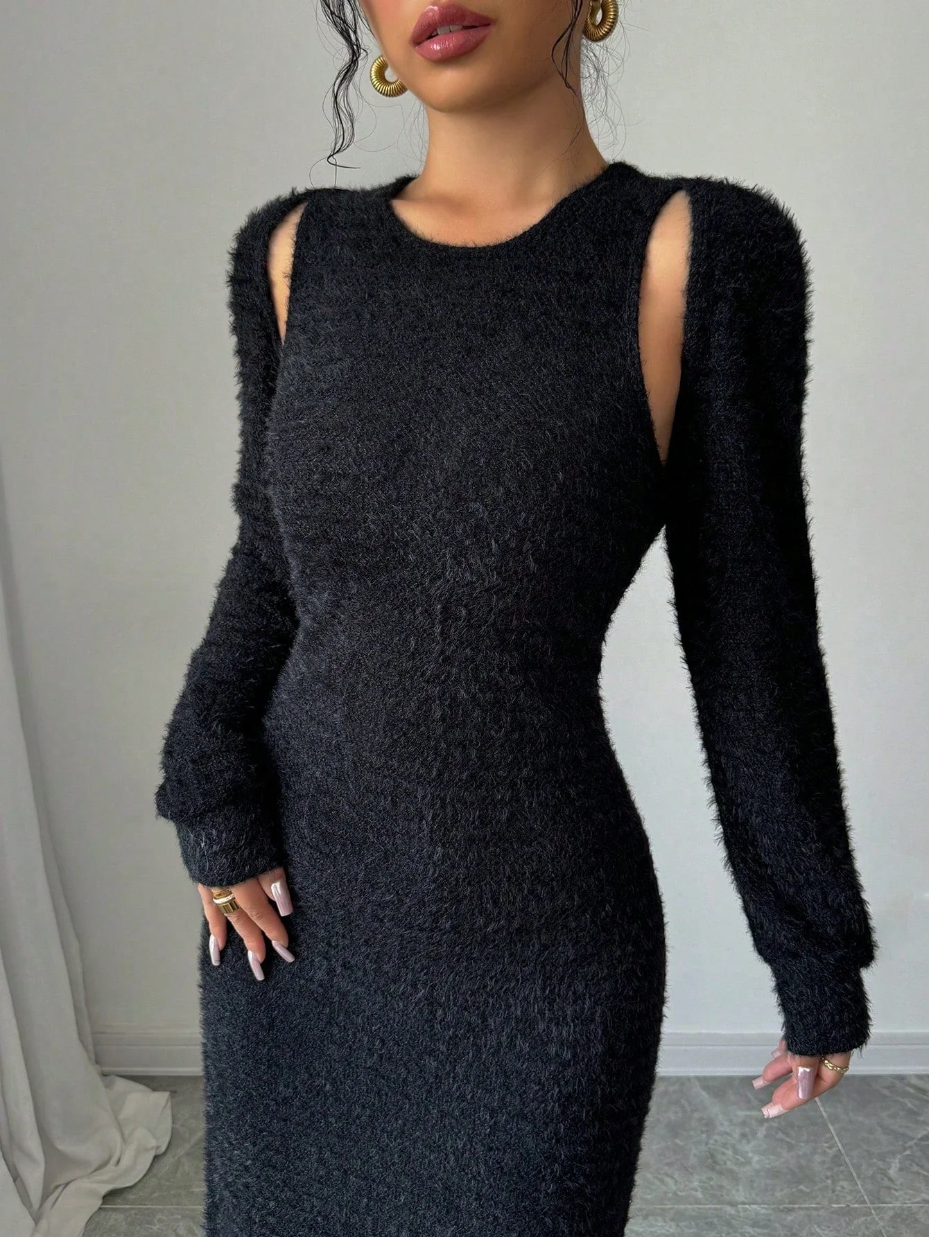 2pcs/Set Women Elegant Solid Color Mermaid Sleeveless Long Dress & Shawl Collar Top - Image 5