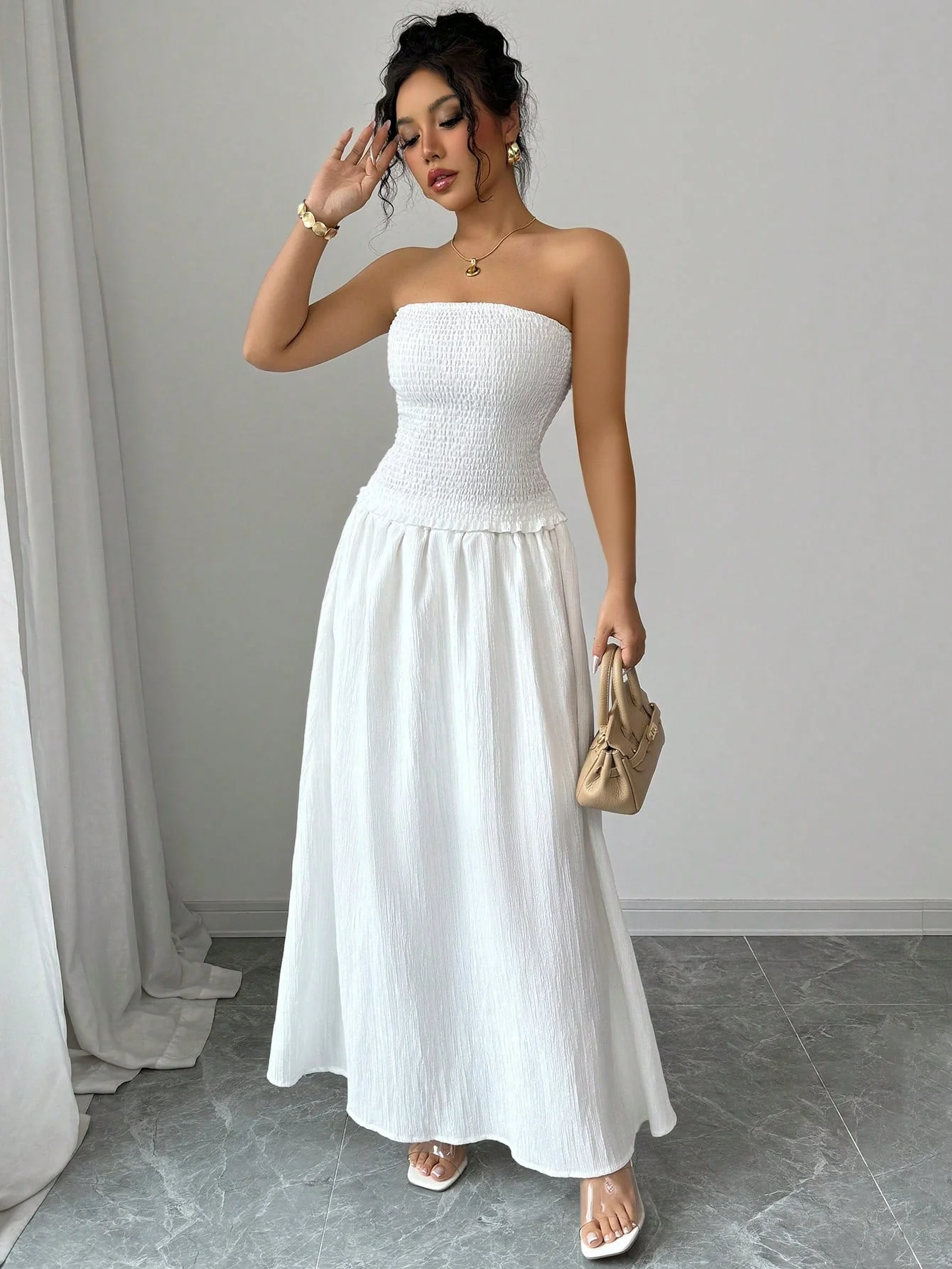 2pcs/Set Women Sleeveless Crop Top And Mid-Length Skirt, White - Image 6