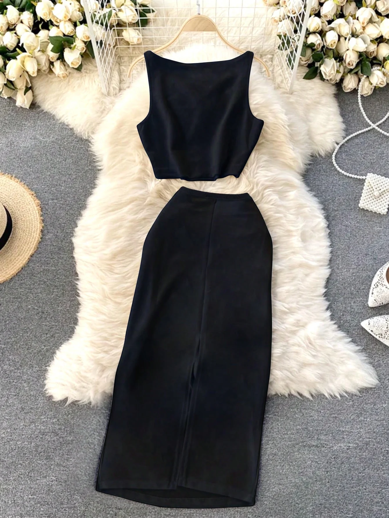 2pcs/Set Women Sleeveless Tank Top And Pleated Skirt - Image 2