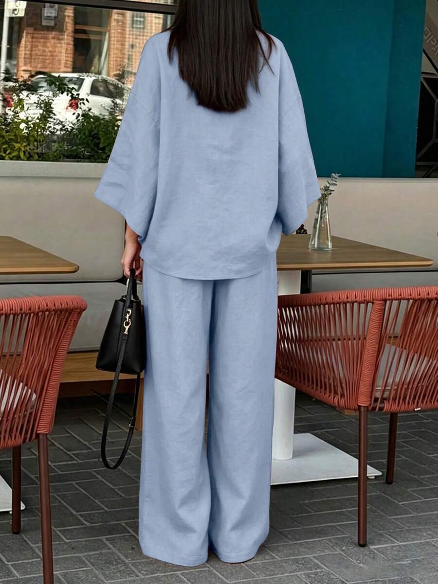 2pcs V-Neck A-Line Pants Set, Minimalist Urban Style, - Image 24