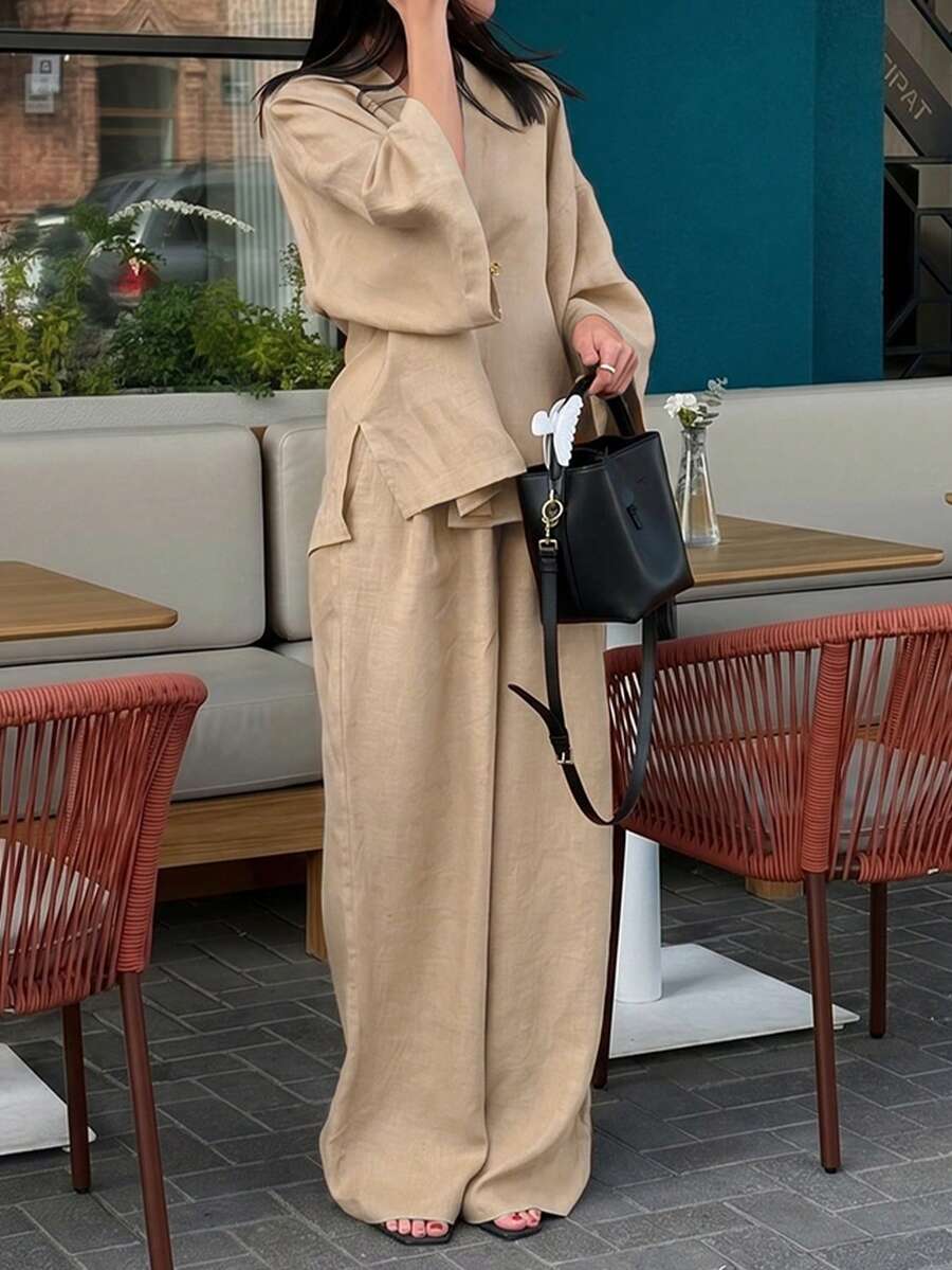 2pcs V-Neck A-Line Pants Set, Minimalist Urban Style, - Image 28