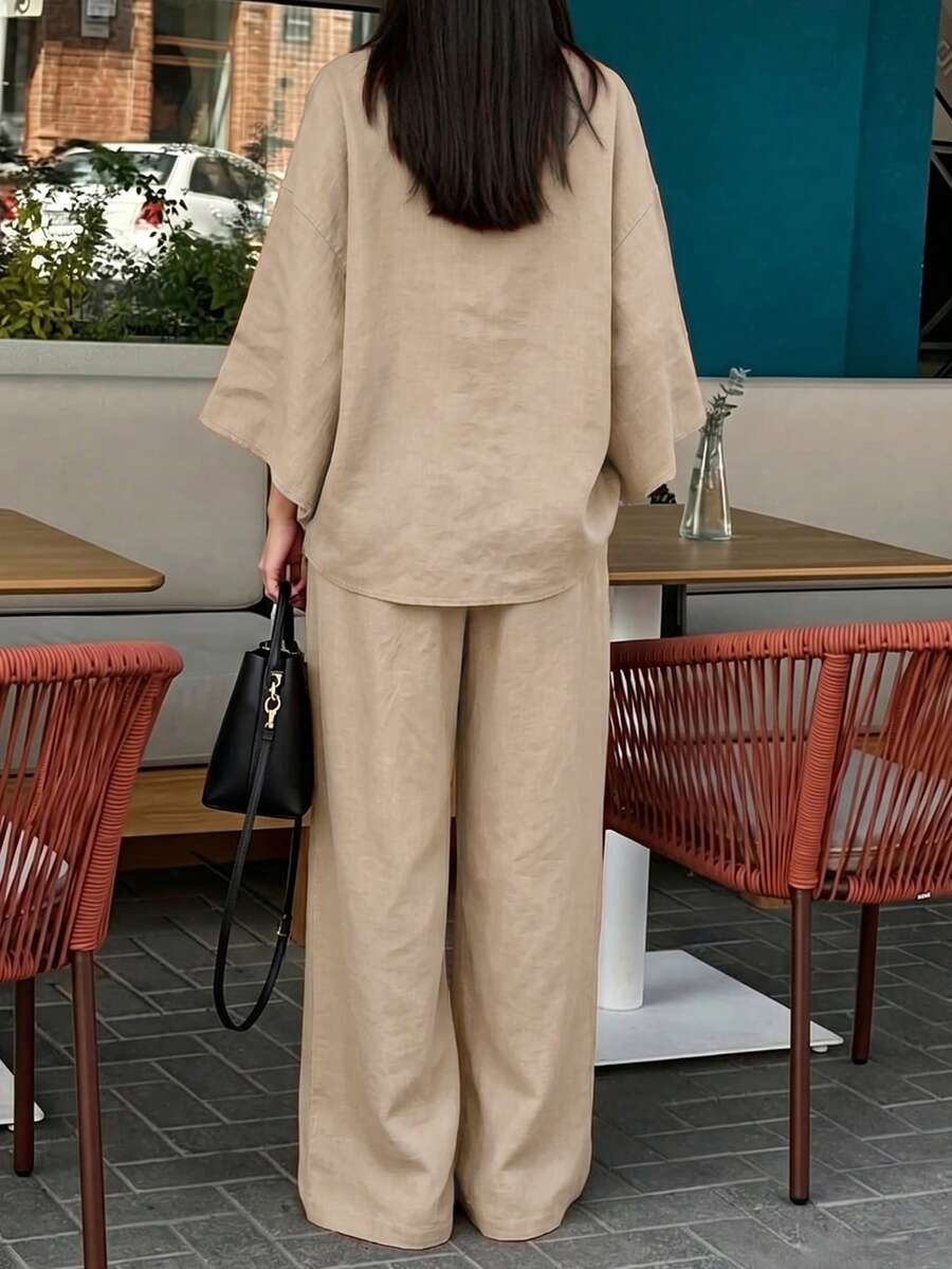 2pcs V-Neck A-Line Pants Set, Minimalist Urban Style, - Image 29