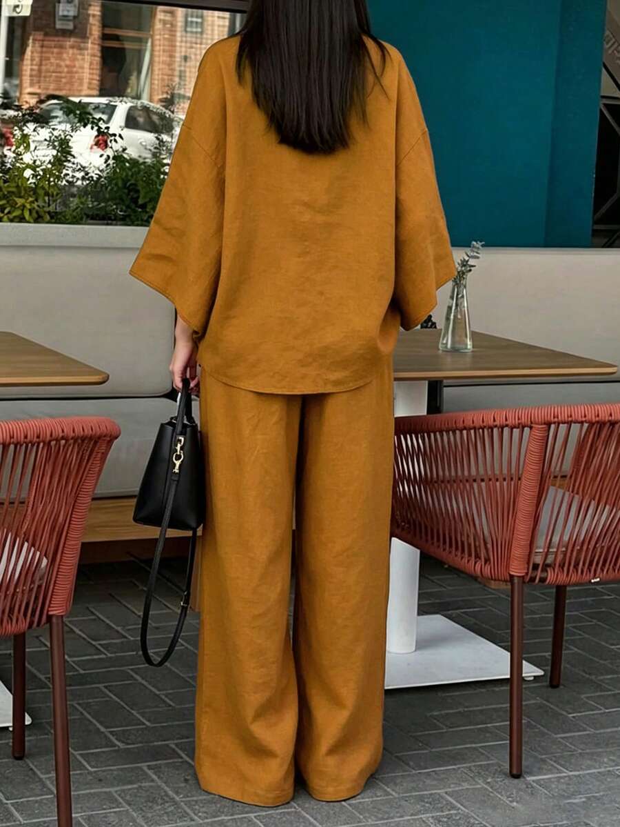 2pcs V-Neck A-Line Pants Set, Minimalist Urban Style, - Image 33