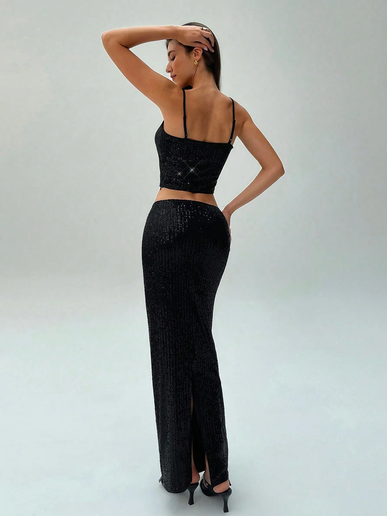 2pcs Women Sequin Camisole Top & Mini Skirt Party Outfit - Image 2