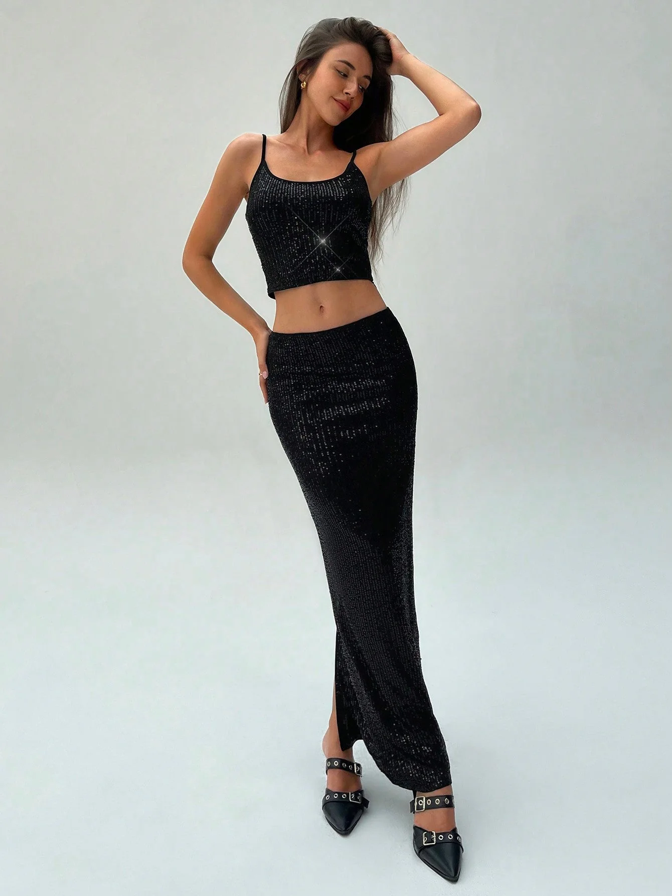 2pcs Women Sequin Camisole Top & Mini Skirt Party Outfit - Image 5
