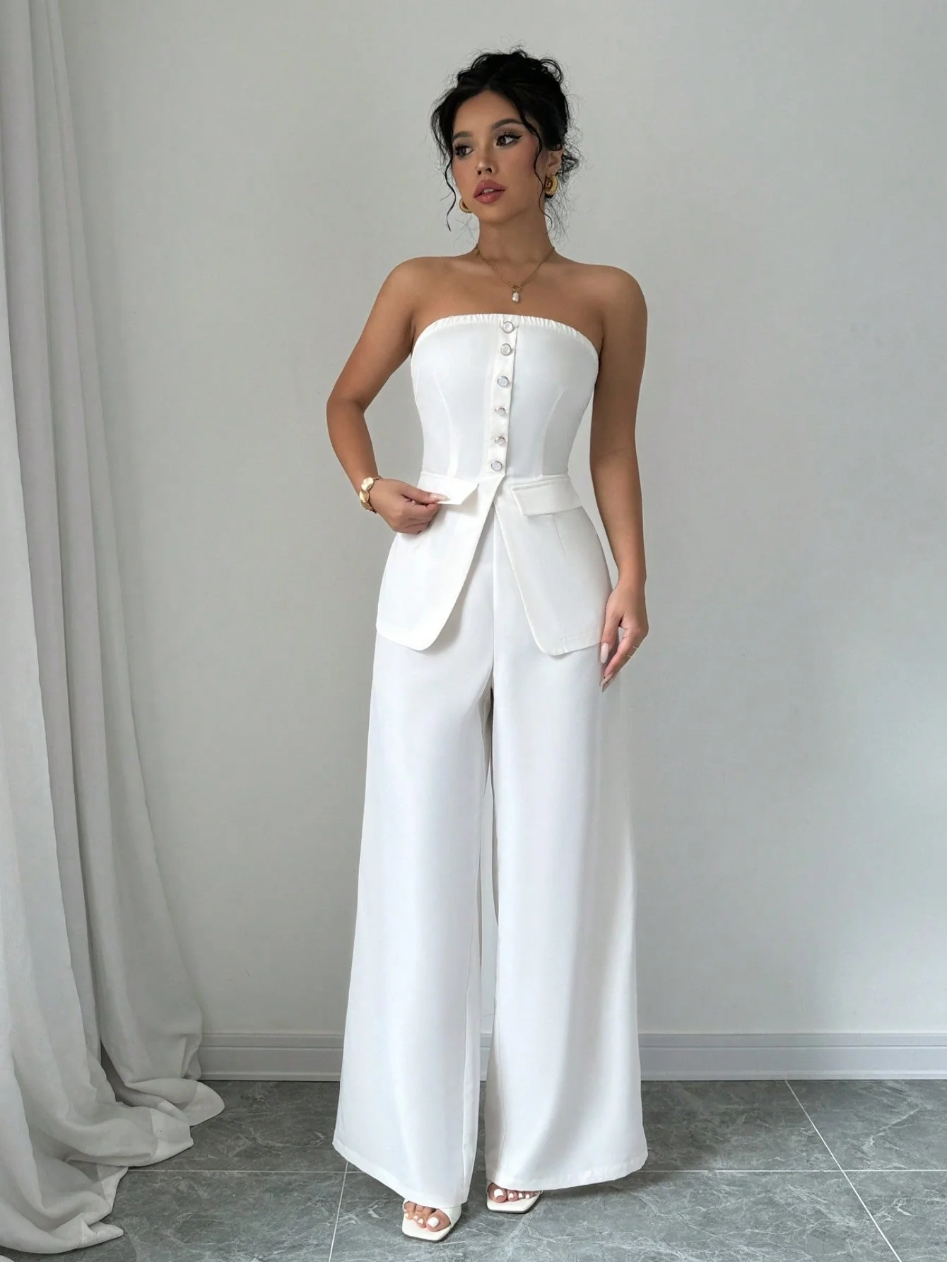 2pcs Women's Button Casual Sleeveless White Blazer Jacket And Pants Summer Suit Set - Image 6