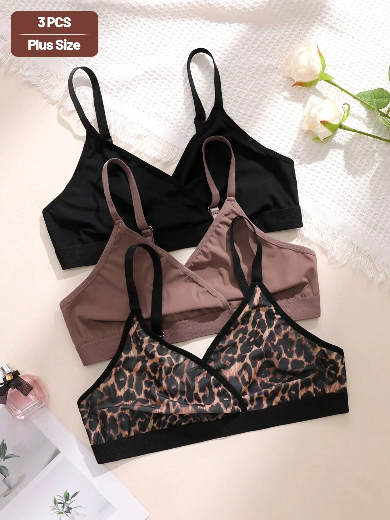 3pcs Plus Size Wireless & Non-Padded Bra Set - Image 8