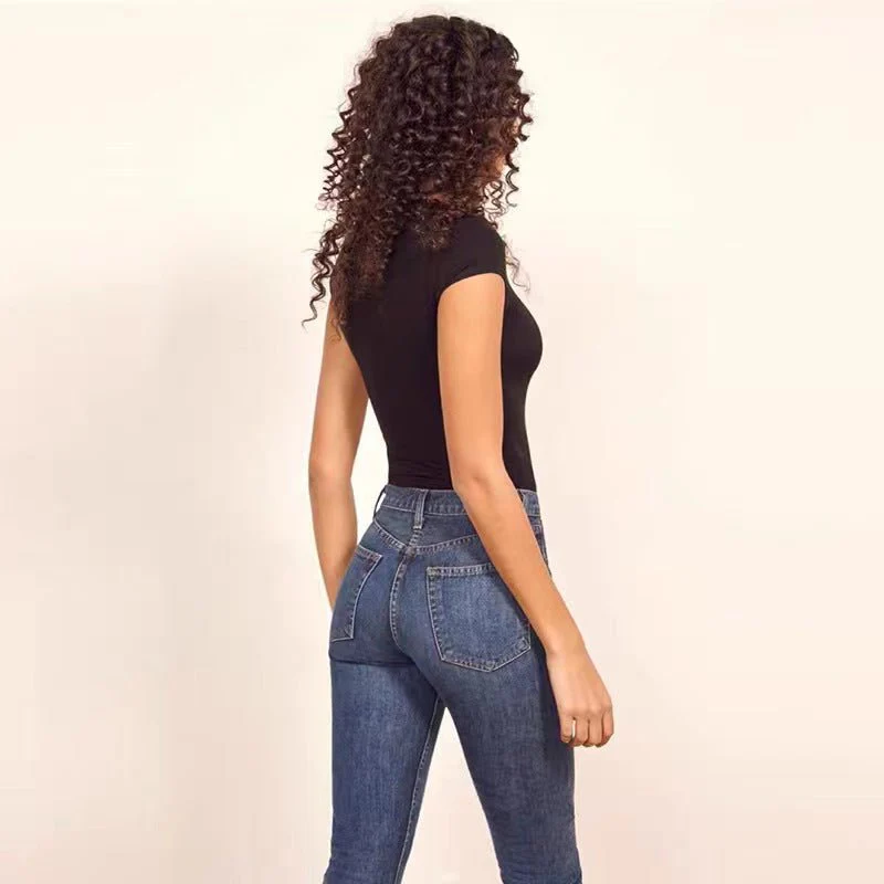 4 Colors Cotton ribbed round neck jumpsuit bodysuit - Image 10