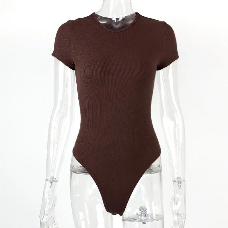 4 Colors Cotton ribbed round neck jumpsuit bodysuit - Image 11