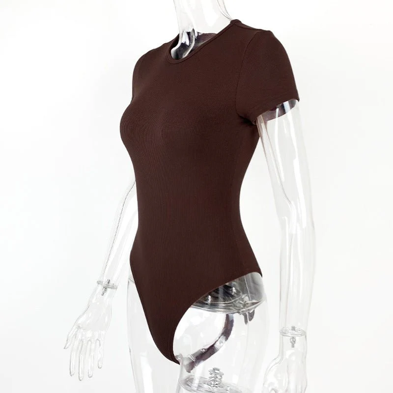 4 Colors Cotton ribbed round neck jumpsuit bodysuit - Image 12