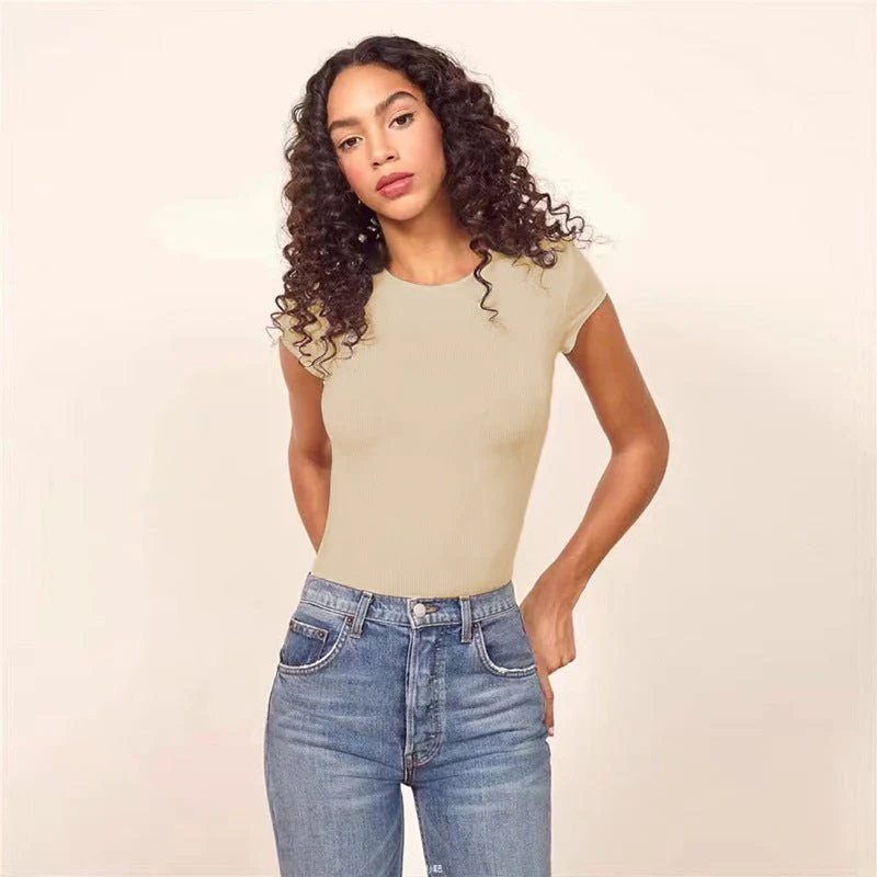 4 Colors Cotton ribbed round neck jumpsuit bodysuit - Image 3