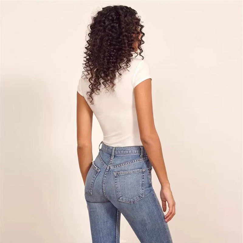 4 Colors Cotton ribbed round neck jumpsuit bodysuit - Image 4