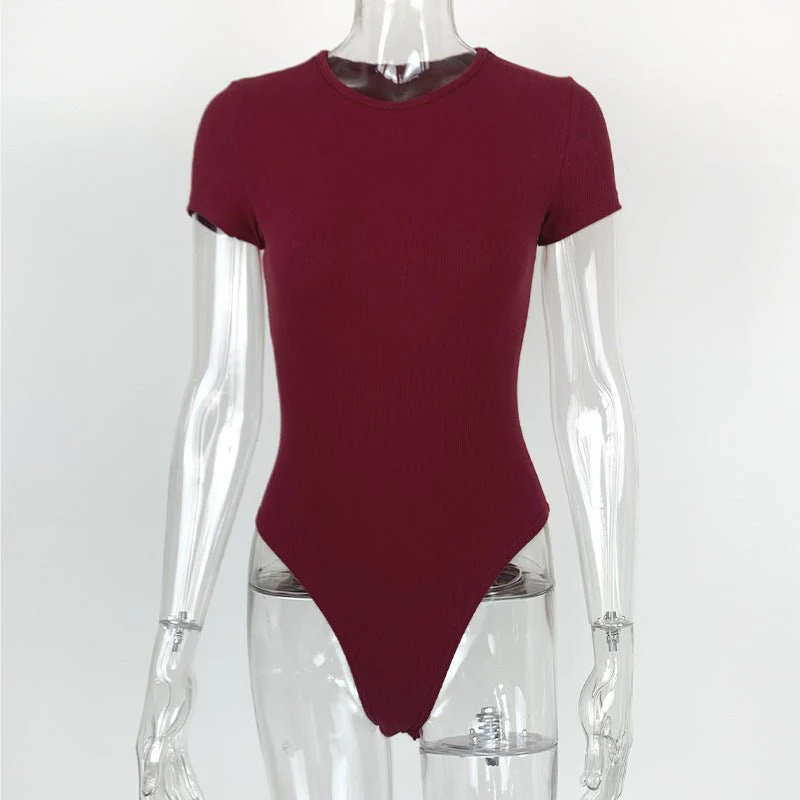 4 Colors Cotton ribbed round neck jumpsuit bodysuit - Image 5