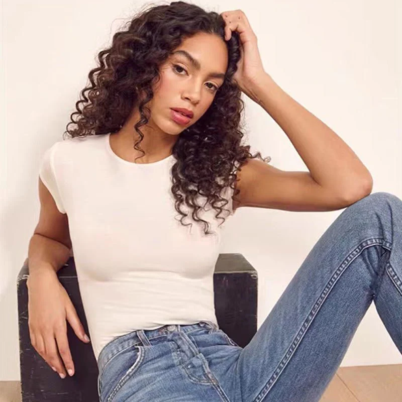 4 Colors Cotton ribbed round neck jumpsuit bodysuit - Image 6