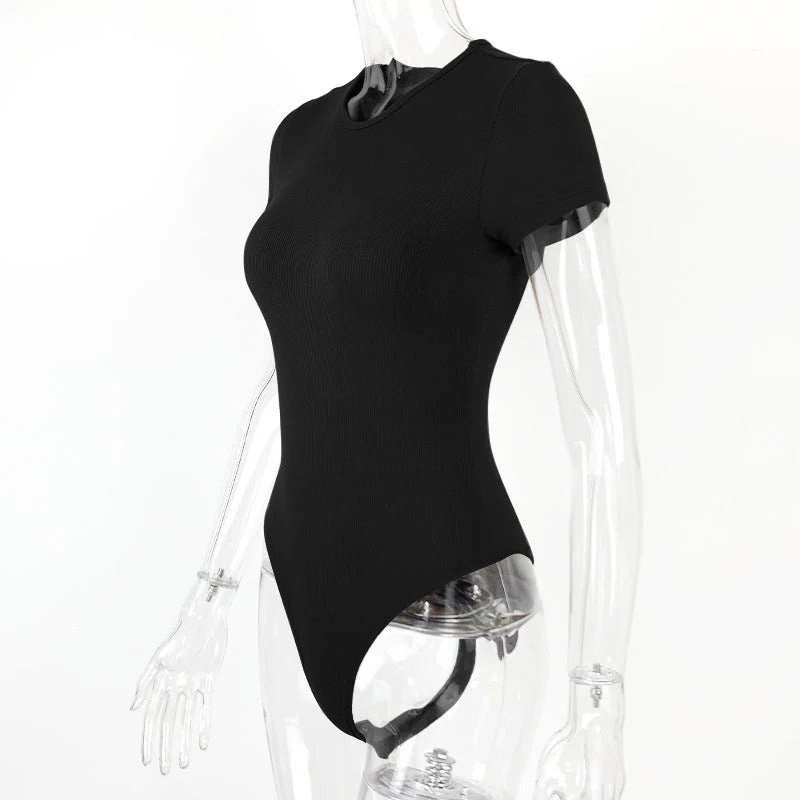 4 Colors Cotton ribbed round neck jumpsuit bodysuit - Image 8