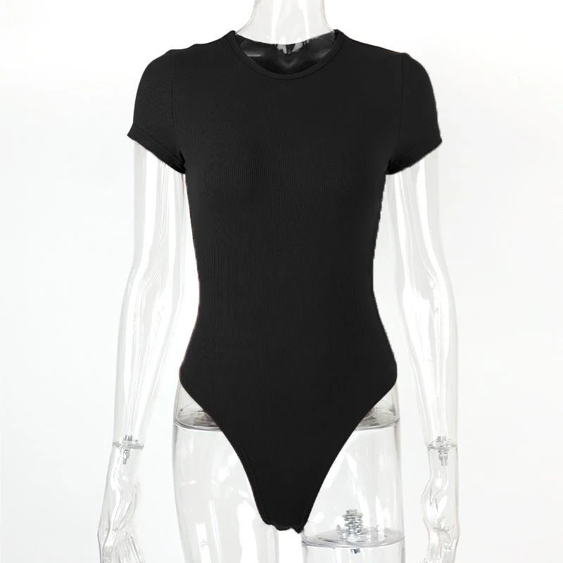 4 Colors Cotton ribbed round neck jumpsuit bodysuit - Image 9