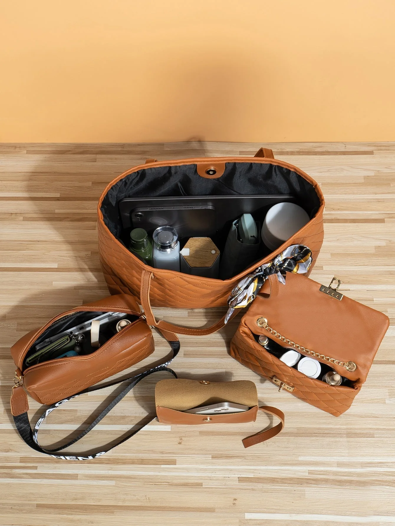 4pcs Bag Set Tote Bag Satchel Crossbody Bag Coin Purse Quilted Pattern Best Work Bag For Women - Image 10