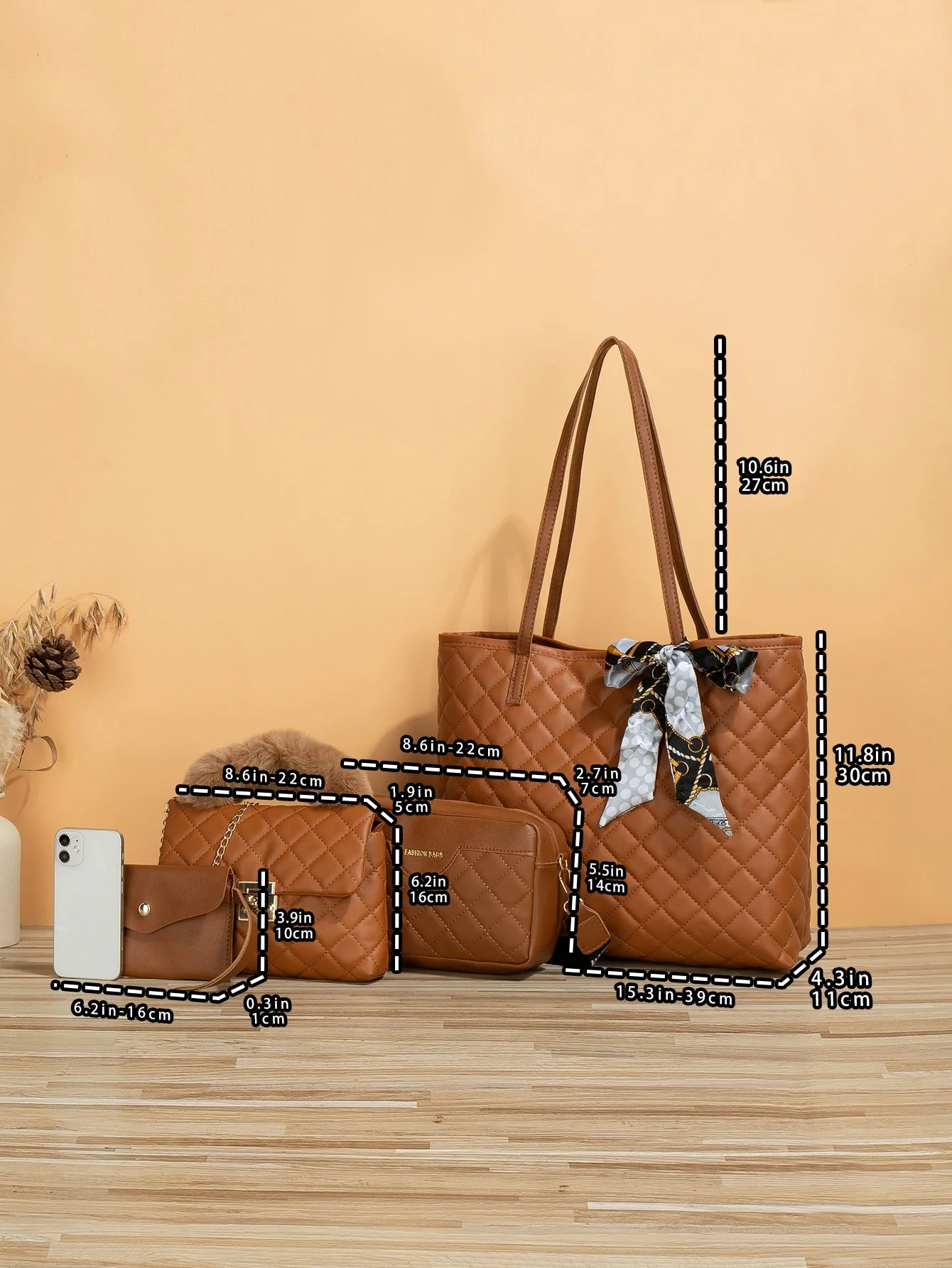 4pcs Bag Set Tote Bag Satchel Crossbody Bag Coin Purse Quilted Pattern Best Work Bag For Women - Image 11