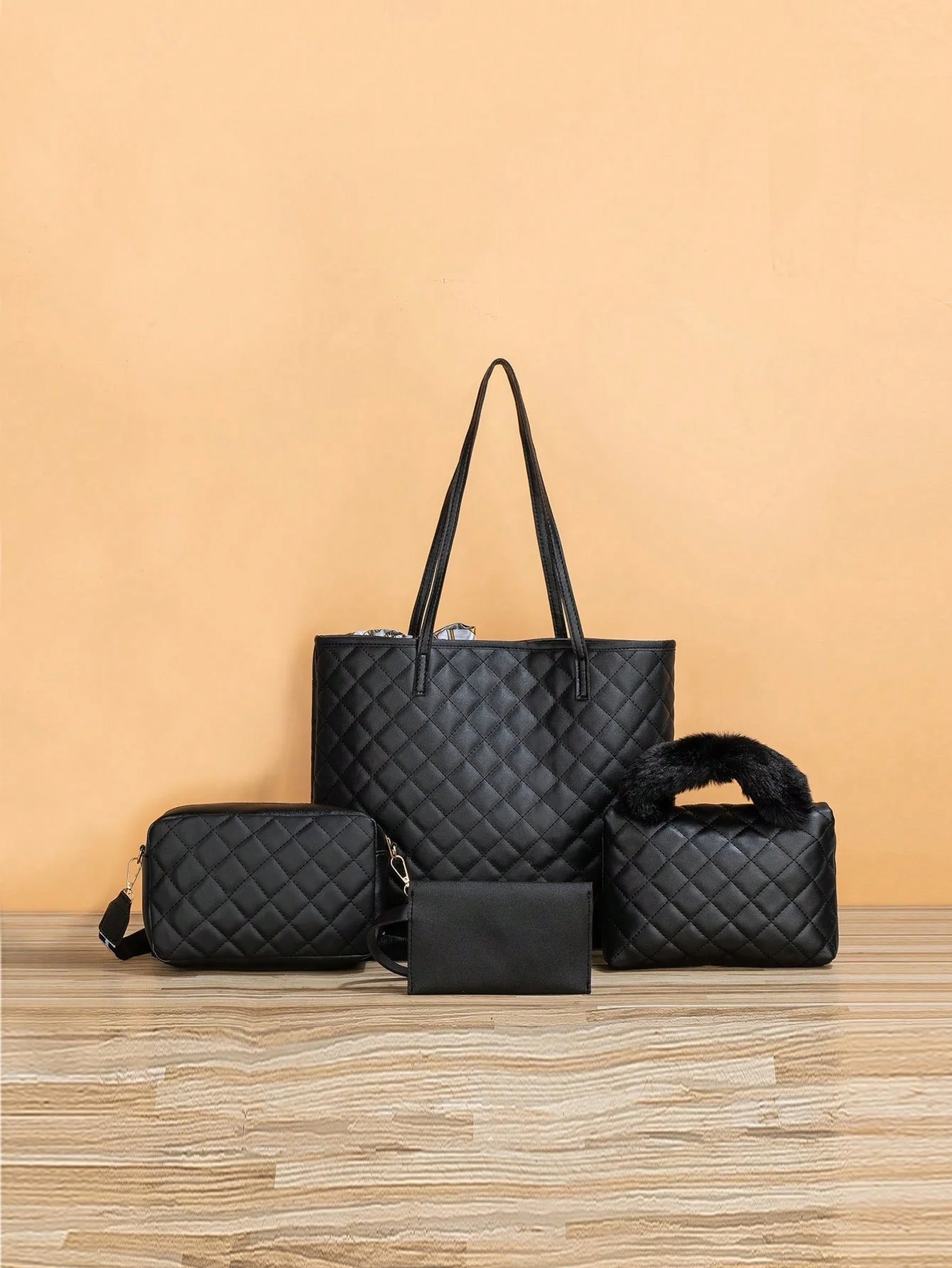 4pcs Bag Set Tote Bag Satchel Crossbody Bag Coin Purse Quilted Pattern Best Work Bag For Women - Image 3