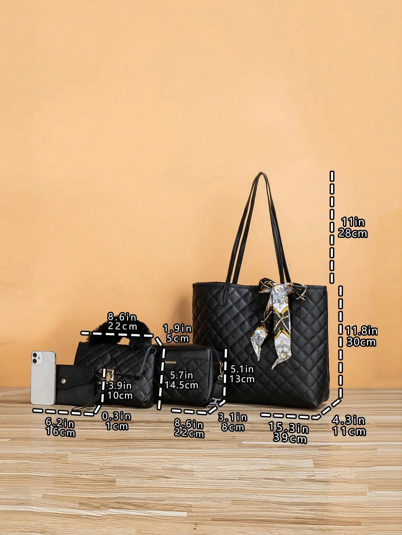 4pcs Bag Set Tote Bag Satchel Crossbody Bag Coin Purse Quilted Pattern Best Work Bag For Women - Image 4