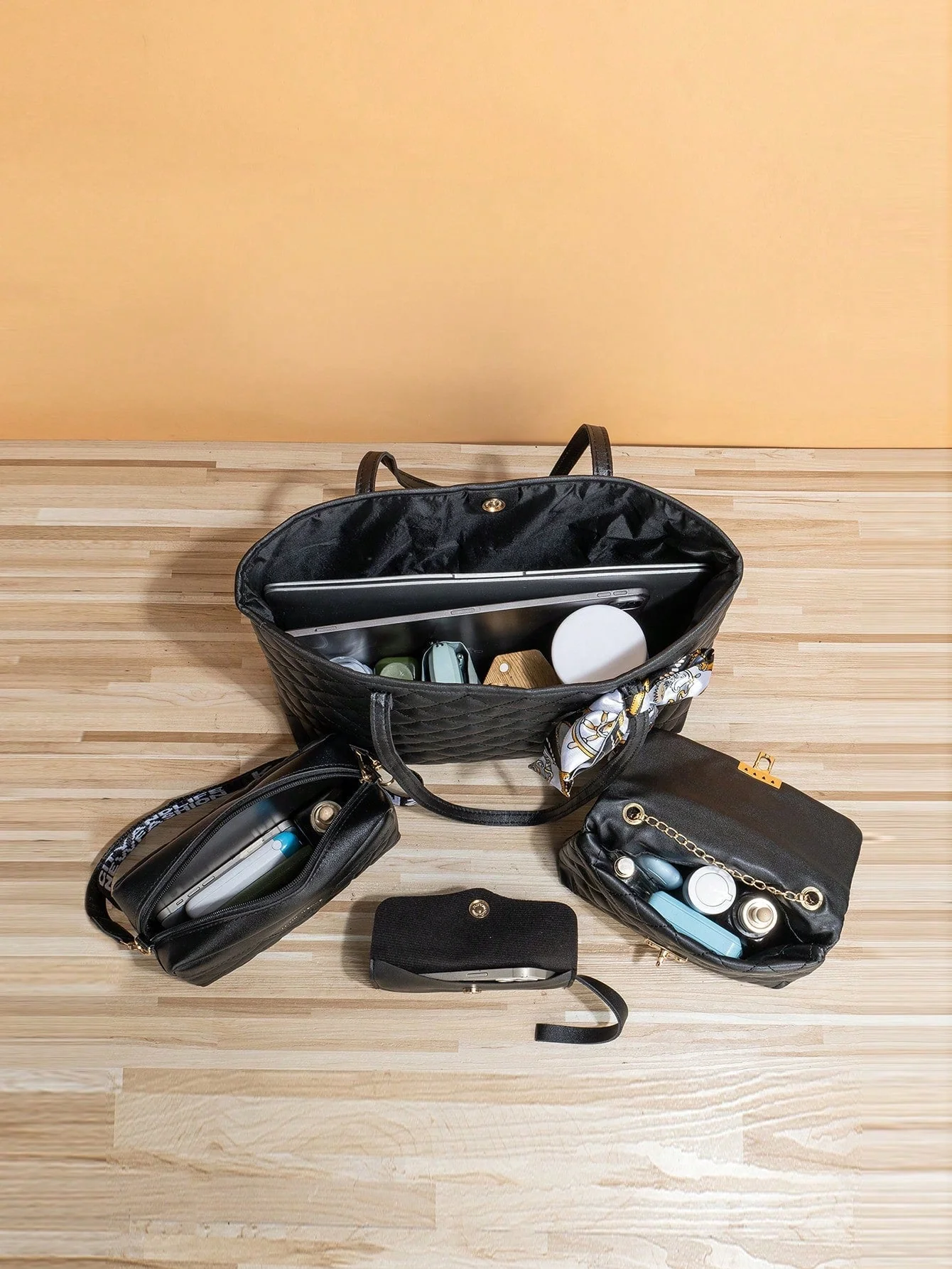 4pcs Bag Set Tote Bag Satchel Crossbody Bag Coin Purse Quilted Pattern Best Work Bag For Women - Image 5