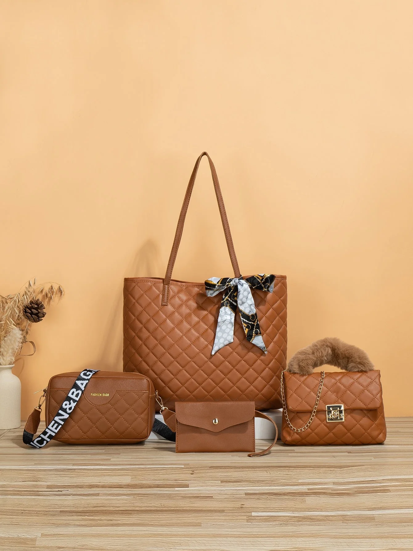 4pcs Bag Set Tote Bag Satchel Crossbody Bag Coin Purse Quilted Pattern Best Work Bag For Women - Image 7