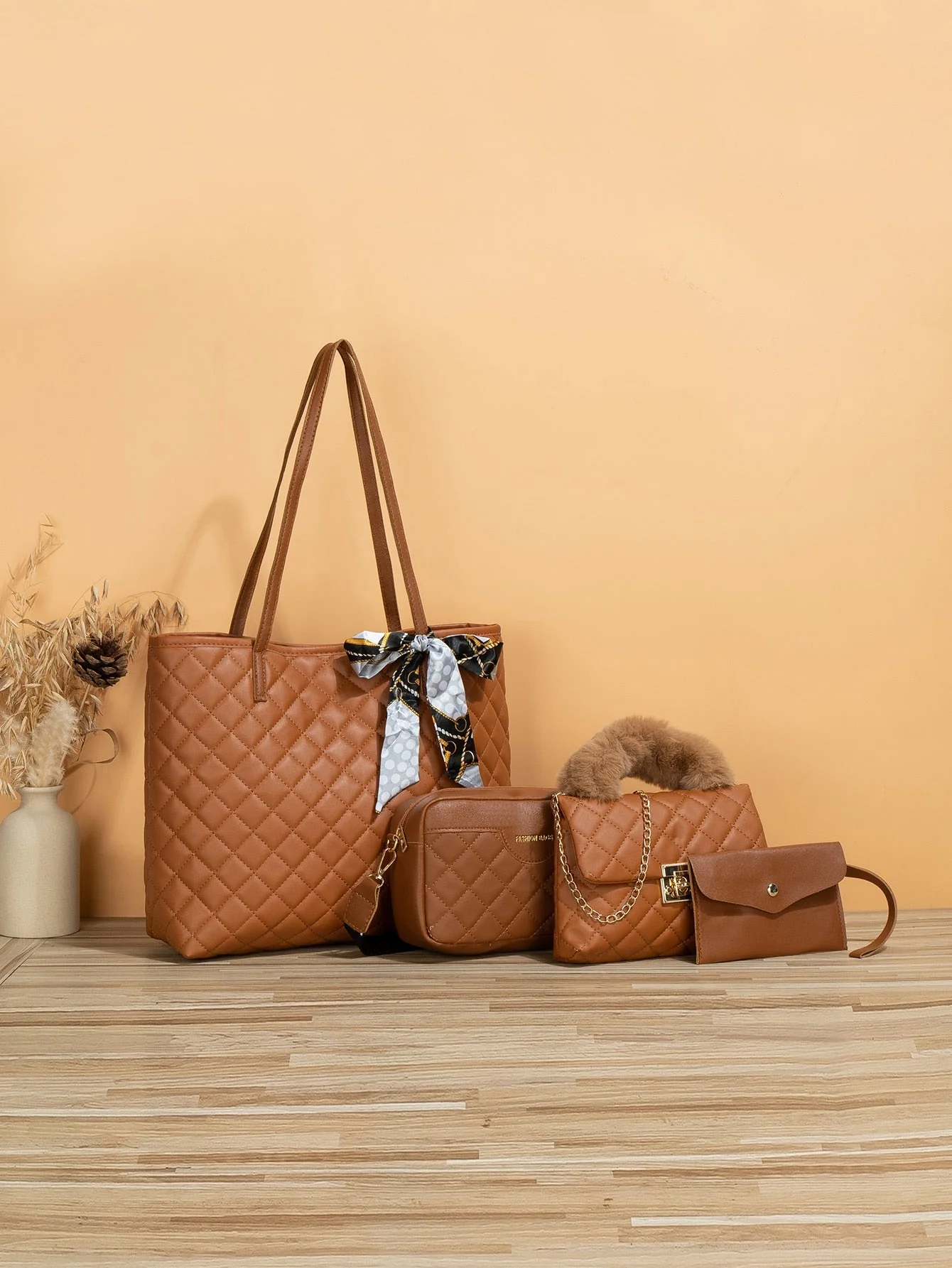 4pcs Bag Set Tote Bag Satchel Crossbody Bag Coin Purse Quilted Pattern Best Work Bag For Women - Image 8