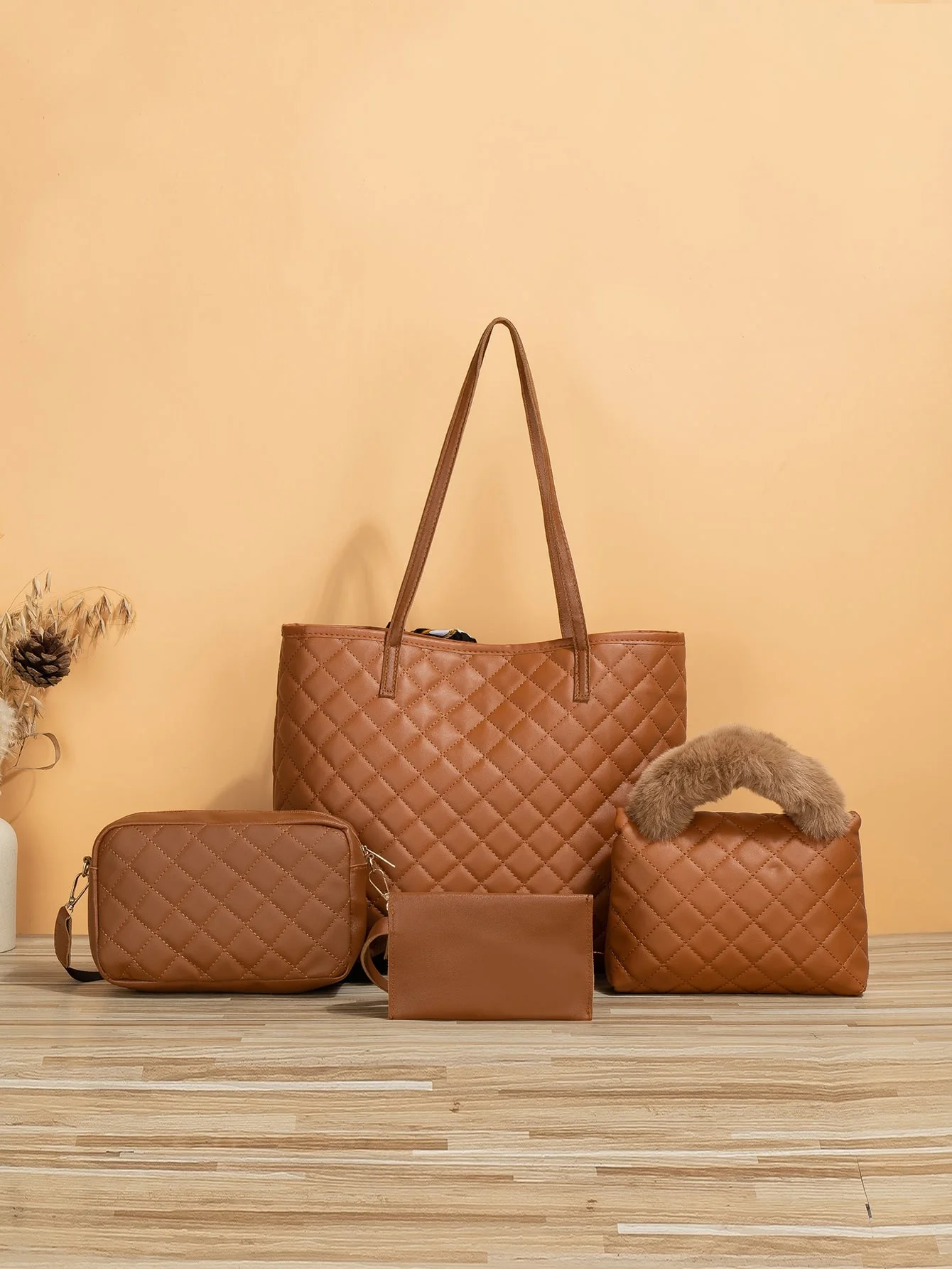4pcs Bag Set Tote Bag Satchel Crossbody Bag Coin Purse Quilted Pattern Best Work Bag For Women - Image 9