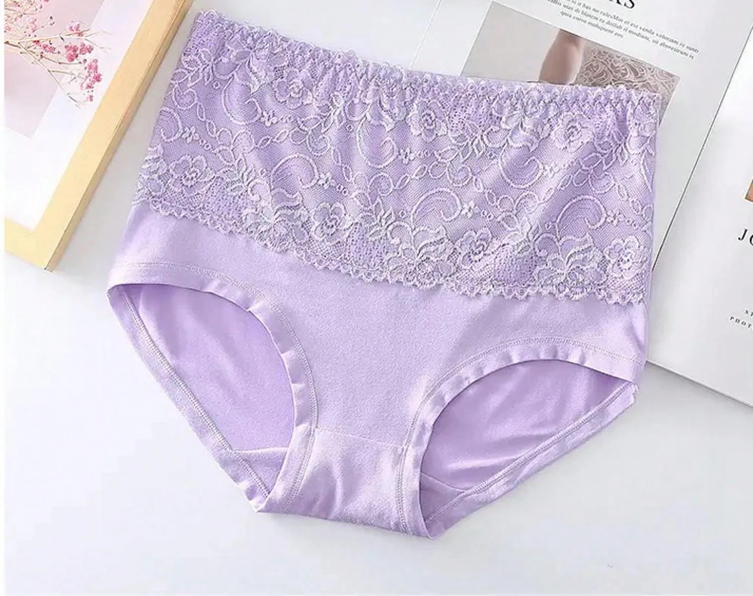 4pcs/pack Women's Plus Size Soft Skin-friendly Lace Trimmed Triangle Panties - Image 11