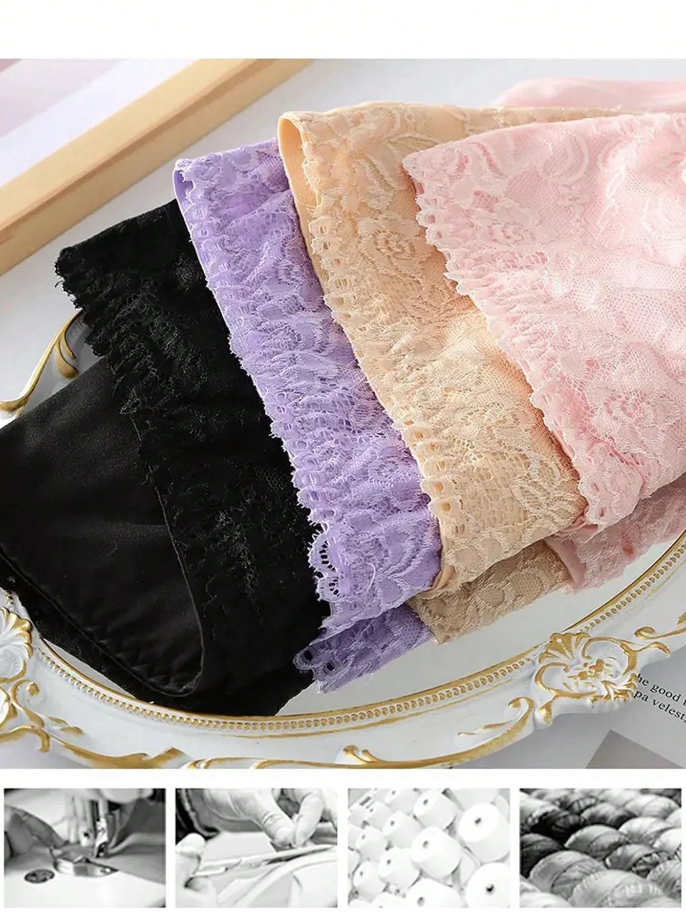 4pcs/pack Women's Plus Size Soft Skin-friendly Lace Trimmed Triangle Panties - Image 3