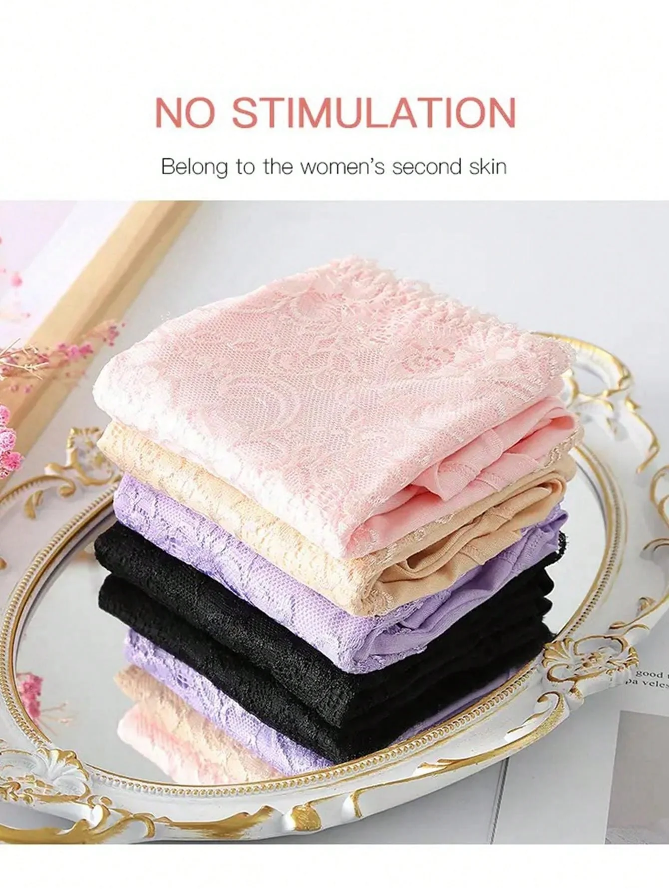 4pcs/pack Women's Plus Size Soft Skin-friendly Lace Trimmed Triangle Panties - Image 4