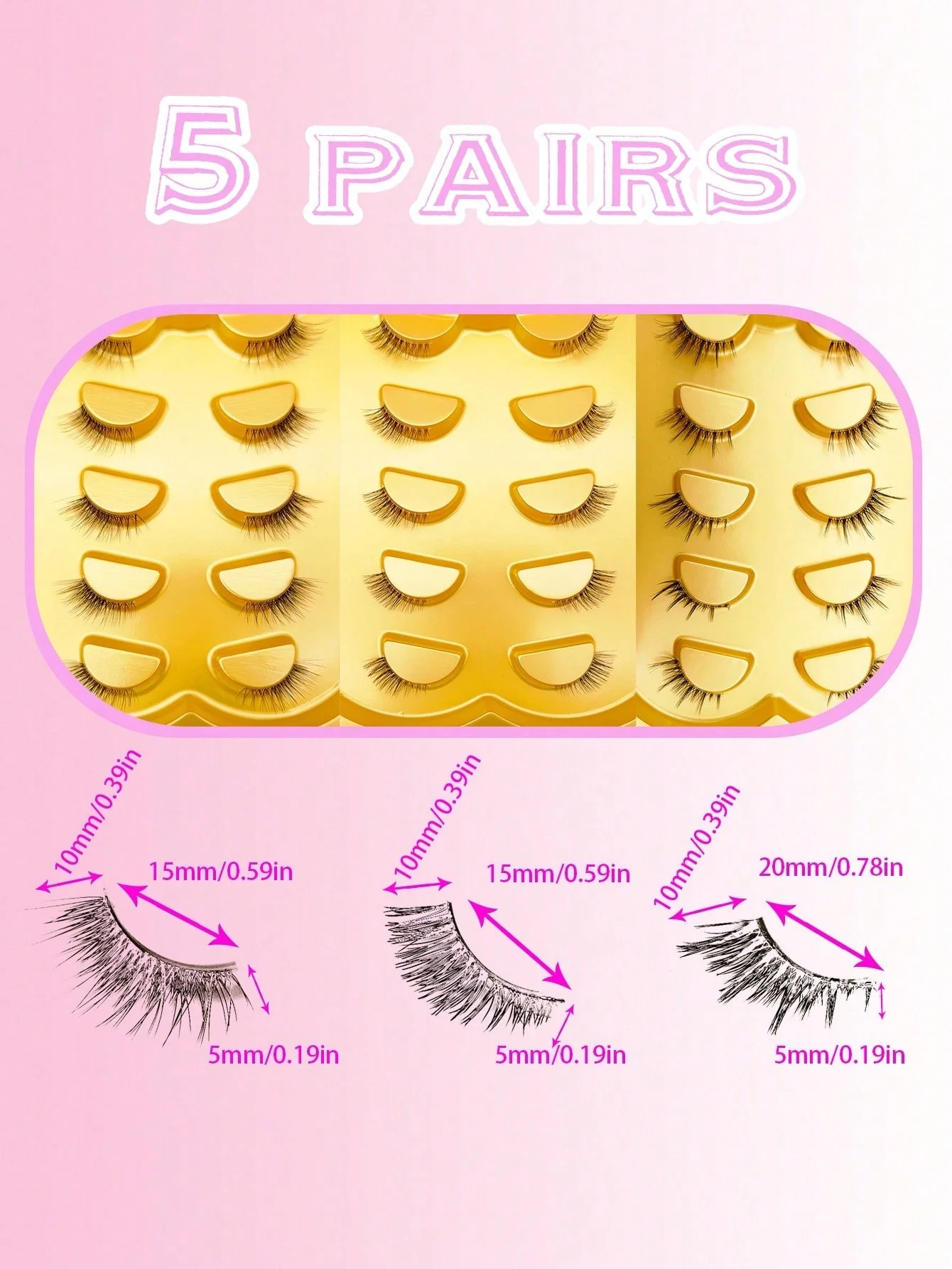 5 Pairs Half-Eye False Eyelashes, Strip Eyelashes, 5-10mm Length, D Curl, Lengthening False Eyelashes - Image 7