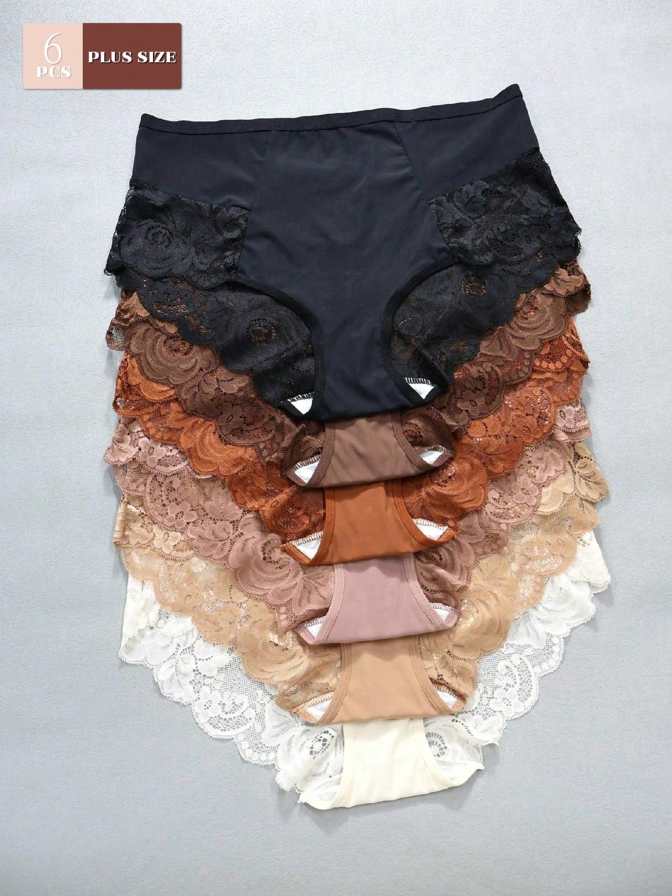 6pcs Pack - Plus Size Women's Breathable Comfortable Lace Patchwork Sexy Bikini Panties - Image 11