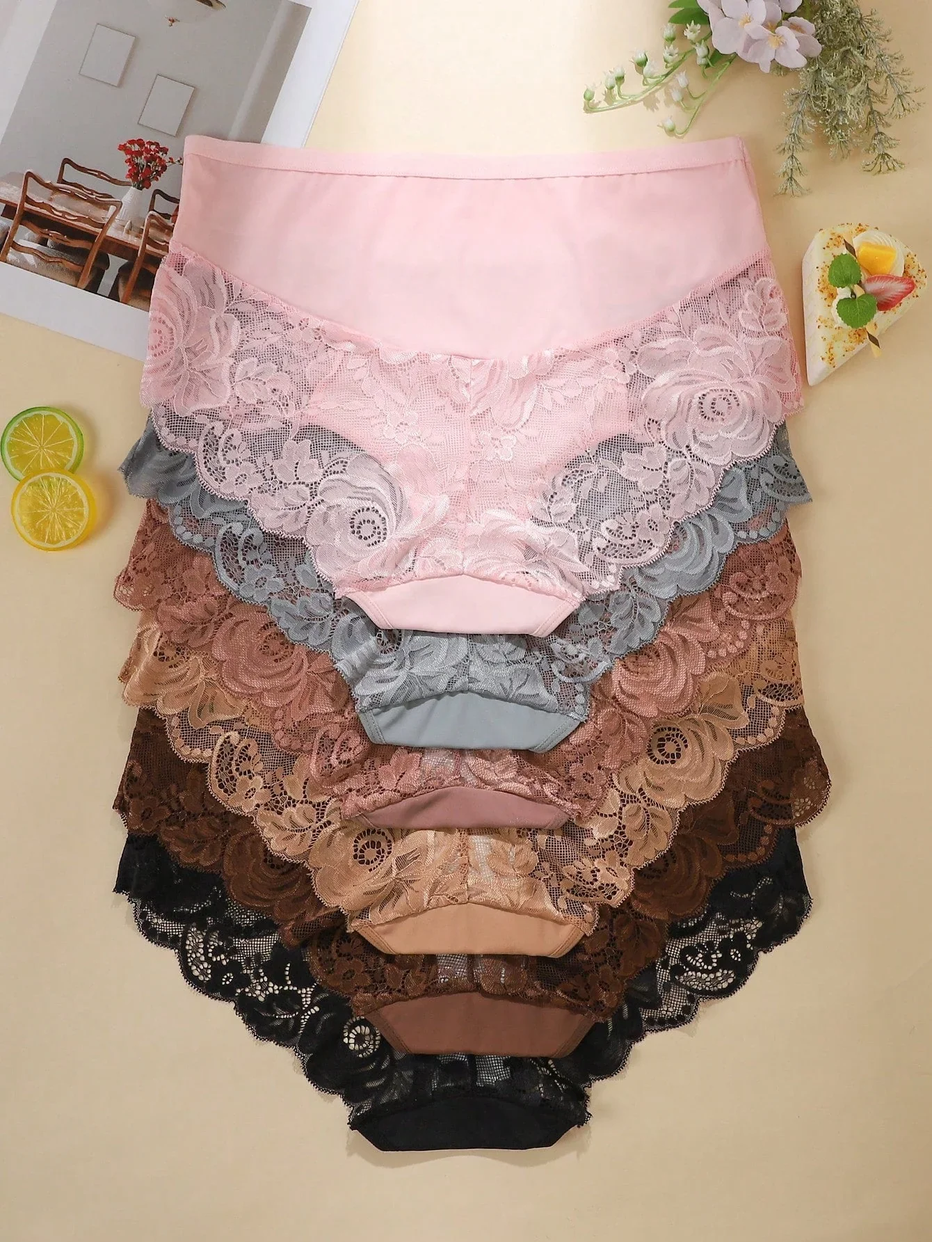 6pcs Pack - Plus Size Women's Breathable Comfortable Lace Patchwork Sexy Bikini Panties - Image 2