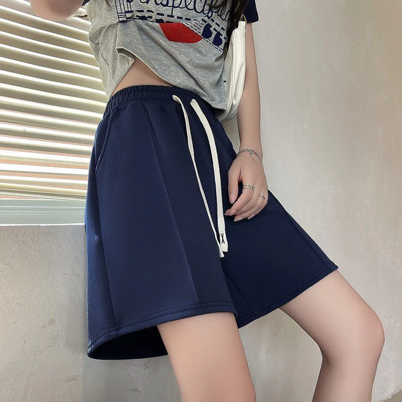 Air cotton sports shorts women's summer thin casual loose high-waisted wide-leg pants slim straight five-point medium pants - Image 10