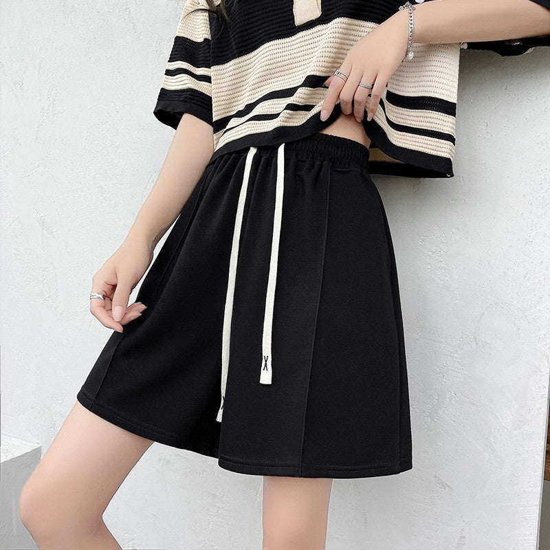 Air cotton sports shorts women's summer thin casual loose high-waisted wide-leg pants slim straight five-point medium pants - Image 6