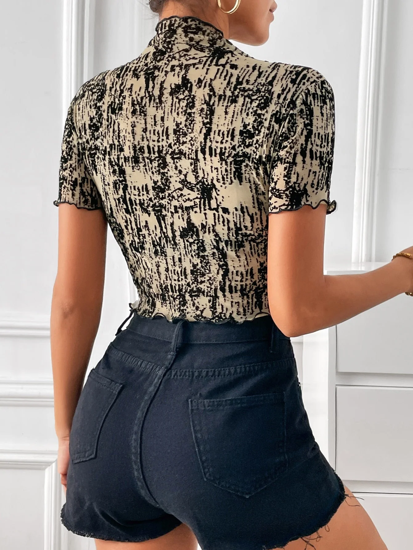 Allover Print Mock Neck Crop Tee - Image 2